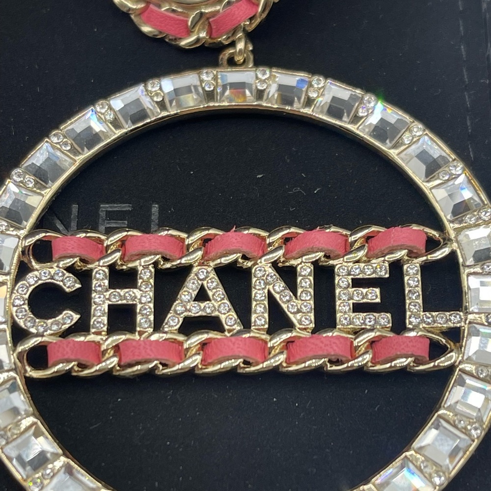 Chanel Baguette Crystal Dangle Drop Hoop Earrings - Picture 14 of 16